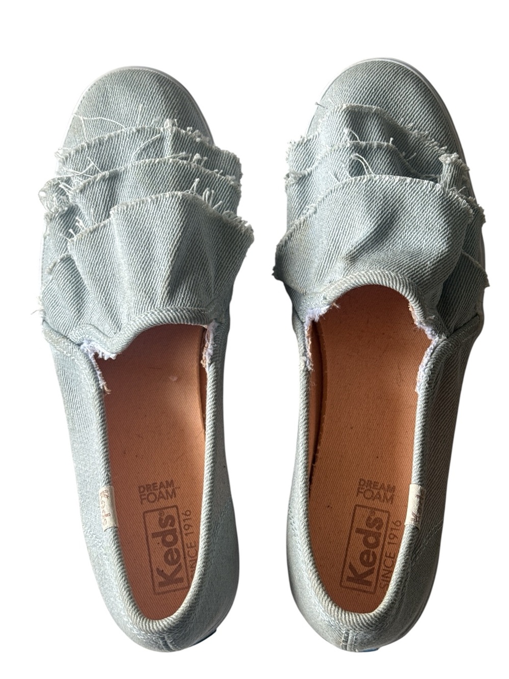 KEDS Triple Ruffle Denim Light Blue Womenβs Platform Shoes Size 7.5 WF59980